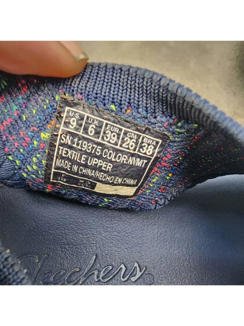 Skechers Womens Size 9 Catchy Wave Arch Fit Navy Rainbow Knit Sandals *Read*